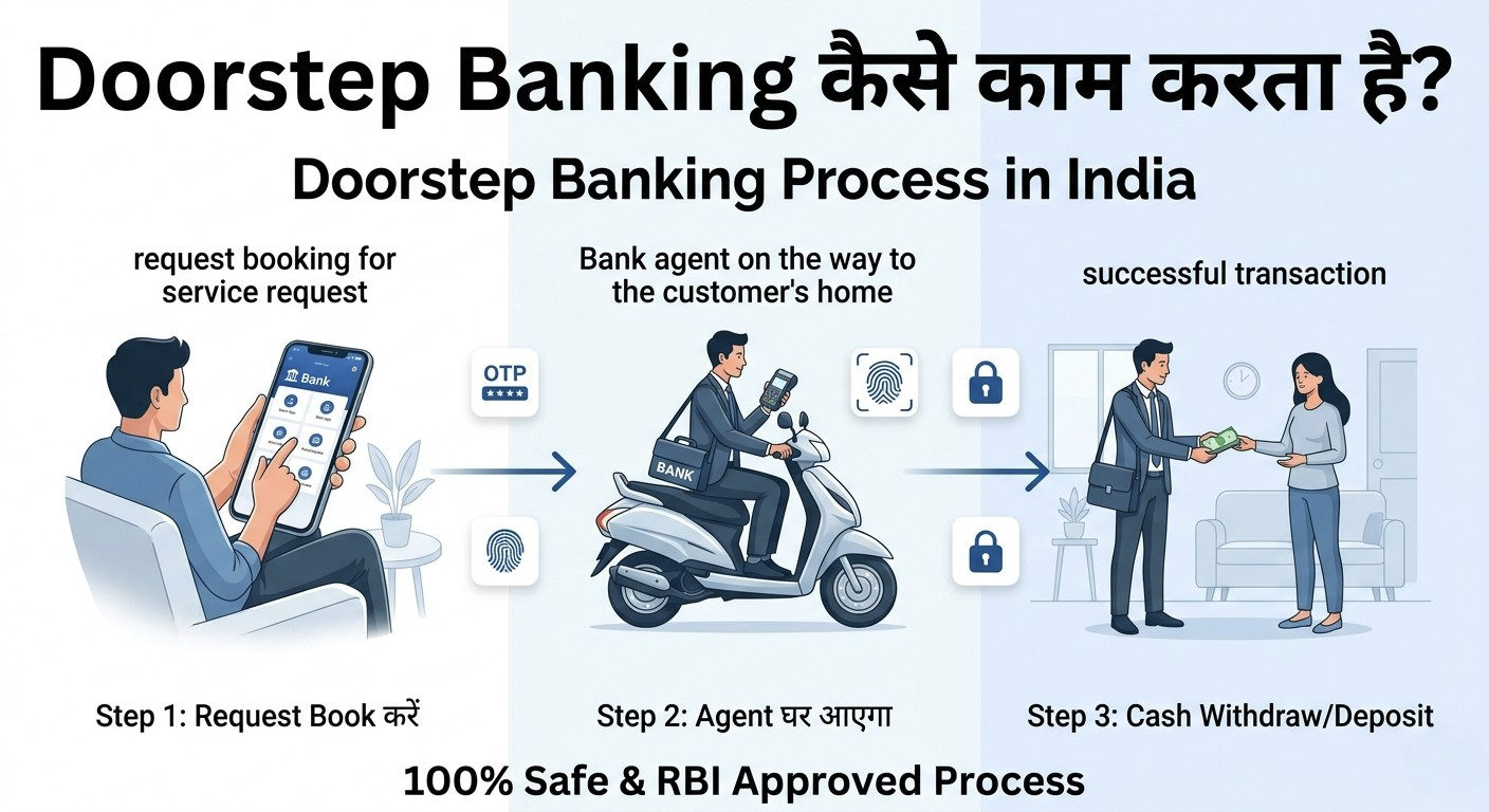doorstep banking kaise kaam karta hai process India ghar baithe bank se paise kaise nikale step by step