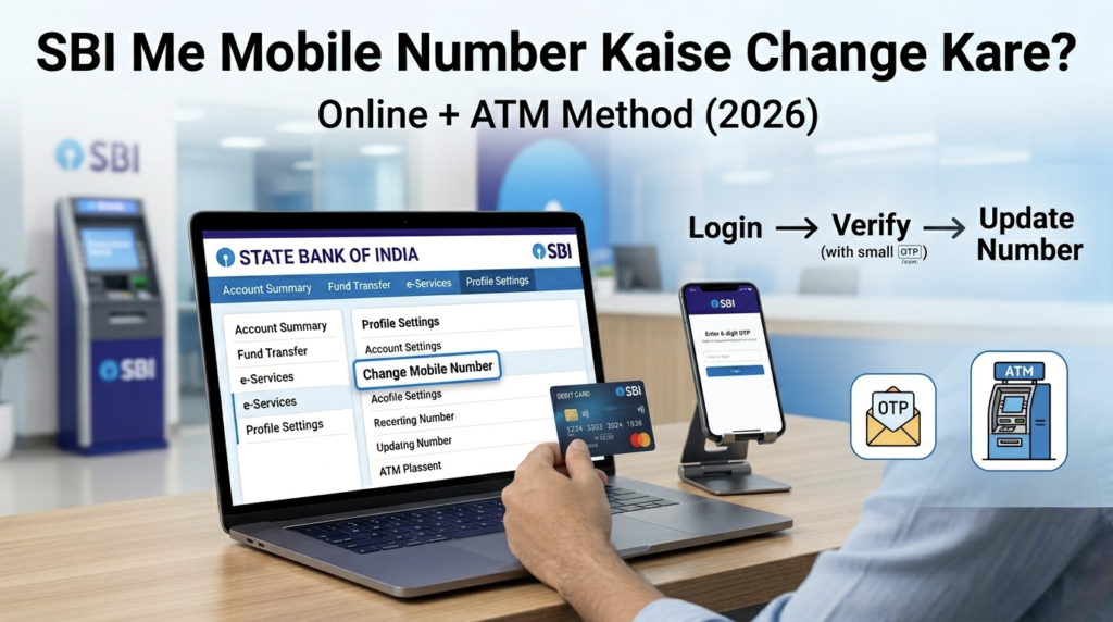 SBI me mobile number change kaise kare online aur ATM method 2026, State Bank of India mobile number update process