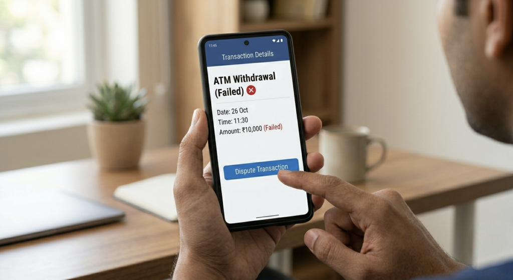 Failed ATM withdrawal transaction displayed